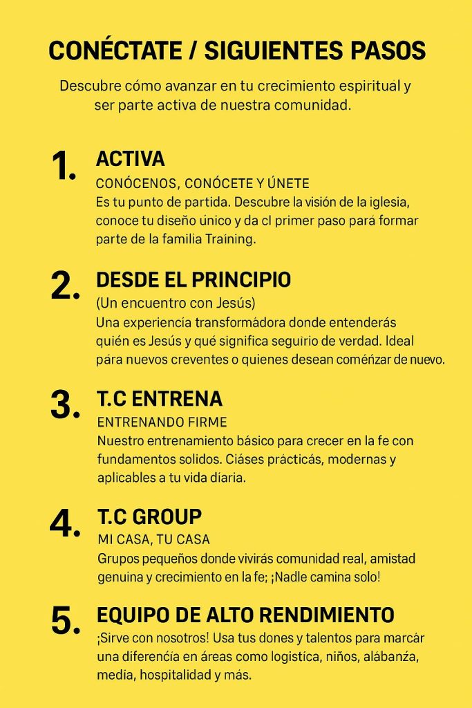 Conéctate / siguinetes pasos para avanzar en tu crecimiento espiritual de Training church